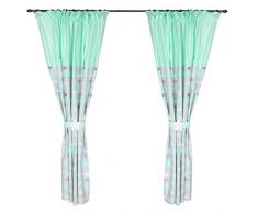 TupTam Kinderzimmer Vorhang Set mit Zierband Zweifarbig, Farbe: Kräuselband Mint/Wolken Mint, Größe: ca. 140 x 160 cm