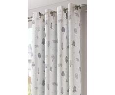 heimtexland ® Vorhang Kindergardine Leinen Optik HxB 245x135 cm Natur Grau Skandinavisch Wald Bär Gardine transparent Kinderzimmer Ösenschal Ökotex Typ563