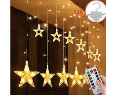SALCAR LED Lichtervorhang 12 Sterne Lichterkette wasserdicht für Fenster, Garten, Haus, LED Sternenvorhang Dekorative, IR Fernbedienung LED Lichterkette 31V Sicherheitsnetzteil - Warmweiß