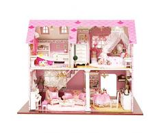 Gpzj Fiaoen DIY Miniatur Puppenhaus Craft - Dreidimensionale Montage Dachboden Miniatur Pink House Mit Musik Bewegung, Für Urlaub Geburtstagsgeschenke 42 × 14 × 30cm charmant
