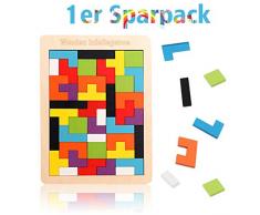 Tetris Holz Tangram Kinder Pädagigisches Spiel bunt Holzpuzzle geometrisch Formen mit Box Knobelspiel