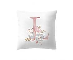 NINGSANJIN 45x45 cm Kinder Zimmer Dekoration Brief J-R Kissen Englisch Alphabet Polyester Kissen Abdeckung für Sofa Dekoration Blume Kissenbezug (L)