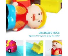 JUNSHEN Schwimmendes Badespielzeug Set(6 PCS),Badefahrzeug Spielzeug,Badewanne weiches Automobil Spielzeug Schwimmend Lastwagen Badespaß Zeit Großes Geschenk für Baby