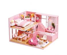 Gpzj Fiaoen Miniatur Puppenhaus mit DIY Möbel Puppenhaus Puppe Kit LED DIY Häuser Puzzle Baugruppen Spiel in Stil Pädagogisches Spielzeug für Kinder Mädchen Freunde intensiv
