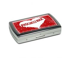 Zigarettenetui mit Namen Kuscheltiger - Edle Chrom-Metallbox mit Design Rosenherz - Zigarettenbox, Zigarettenschachtel, Metallbox