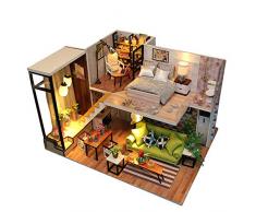 YOUCAI Holz Puppenhaus Bausatz Zum Selbermachen Miniatur Möbel Handgefertigt Puppen-Haus Spielzeug Holzbausatz 26.1 * 20.1 * 16.6CM