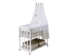 roba Beistellbett, Stubenbett 4 in 1, Heartbreaker, Babybett, Wiege & Kinderbank, Holz weiß inkl. kompletter Ausstattung & Baby Bettwäsche (80x80cm)