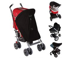 Sonnenschutz für Kinderwagen (0-6 M) - Kinderwagen Zubehör universal - auch für Buggy geeignet - extra Sonnensegel mit 99% UV Schutz - Baby Zubehör ideal auf Reisen - mit Tasche - Schwarz / Grün