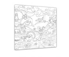 Bilderdepot24 Dinosaurier - Ausmalbild auf Leinwand, aufgespannt auf Rahmen - Quadrat-Format - 80x80 cm - Eigene Herstellung, Faire Produktion in Deutschland