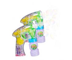 Relaxdays 2 x Seifenblasenpistole mit LED im Set, Seifenblasenmaschine für Kinder, inkl. Batterien und Seifenlauge, für Geburtstag und Party