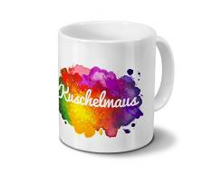 Tasse mit Namen Kuschelmaus - Motiv Color Paint - Namenstasse, Kaffeebecher, Mug, Becher, Kaffeetasse - Farbe Weiß