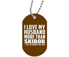 I Love My Husband More Than Skibob - Military Dog Tag Brown Militär Hundemarke Weiß Silberkette ID-Anhänger - Geschenk zum Geburtstag Jahrestag Muttertag Vatertag
