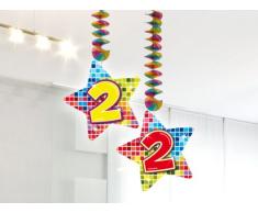 2x Decken Dekoration * 2. Geburtstag * für Kindergeburtstag // 60805 // Birthday Kinder Party Hängende Deko Hanging Deco Zahlendeko Zahl Zahlen zwei zweiter