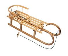 BAMBINIWELT Holzschlitten/Hörnerrodel mit RÜCKENLEHNE und Zugleine, aus Buchenholz, Kinderschlitten, 120cm