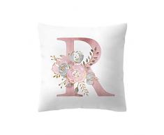 NINGSANJIN 45x45 cm Kinder Zimmer Dekoration Brief J-R Kissen Englisch Alphabet Polyester Kissen Abdeckung für Sofa Dekoration Blume Kissenbezug (R)