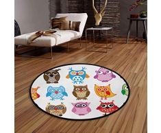 Vipsa Runde Teppiche Eulenmotiv, 90 cm, rechteckig, Polyester, rutschfest, für Wohnzimmer, Esszimmer, Schlafzimmer, Küche