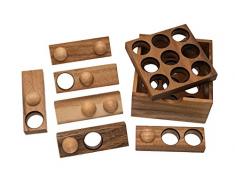 9-Loch-Puzzle, Gr. S (8,5x8,5x4cm), Packproblem, Holzspiel, Denkspiel, Knobelspiel, Geduldspiel aus Holz, 3D Puzzle, Reisespiel