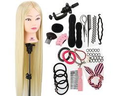 Friseurkopf Neverland Übungskopf Trainingsköpfe für Friseure Friseursalon Frisierkopf Mannequin kopf Puppenkopf Schminkkopf 100% Synthetisches Haar Mit Halter + DIY Haare Frisuren Set