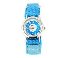 BOXX Lernuhr für Mädchen mit blauem und weißem Ziffernblatt PU-Armband mit Klettverschluss