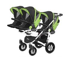 Kinderwagen für Drillinge Säugling und ältere Zwillinge 1 Gondel 3 Sportsitze Trippy Kinderwagen 2in1 weißer Rahmen (schwarz grün 06)