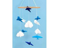 EasyBravo Babybett Mobile, Babybettspielzeug Vögel u. Wolken im klassischen Blau und im Weiß