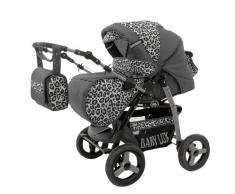 Lux4Kids Magnum Kombikinderwagen Komplettset (Autositz, Regenschutz, Moskitonetz, Getränkehalter, Wickelunterlage) 34 Graphit & Snow Leopard