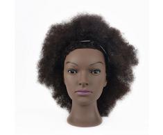 Frisierkopf für Afrohaar, 25 cm, 100 % Echthaar, Stylingkopf für Frisöre, Puppenkopf, mit Klammer