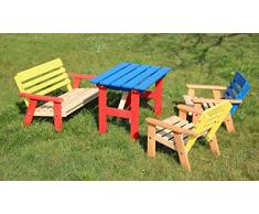 GartenDepot24 Kinder Sitzgarnitur 4-TLG. aus Holz, 2 Stühle, 1 Bank, 1 Tisch, farblich vorbehandelt