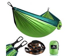 NatureFun Ultraleichte Reise Camping Hängematte | 300kg Tragkraft, (275 x 140 cm) Atmungsaktiv, Schnelltrocknendes Fallschirm Nylon | 2 x Premium Karabiner, 2 x Nylon-Schlingen Inbegriffen | Für Draußen Drinnen Garten