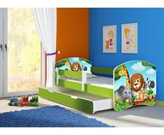 Clamaro Fantasia Grün Motiv Kinderbett Komplett Set 180 x 80 cm inkl. Matratze, Lattenrost und Bettkasten Unterbett Schublade auf Rollen, Kantenschutzleisten umlaufend, extra Rausfallschutz Seitenteil (verstellbar), Seitenteile: