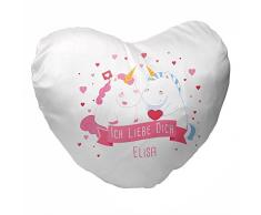 Herz-Kissen mit Namen Elisa und Einhorn-Motiv mit Herz für Verliebte zum Valentinstag | Kuschelkissen | Valentinsgeschenk