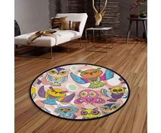 Vipsa Runde Teppiche Eulenmotiv, 90 cm, rechteckig, Polyester, rutschfest, für Wohnzimmer, Esszimmer, Schlafzimmer, Küche