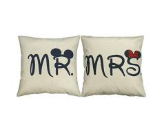 Luxbon 2er Set Mr Mrs Kissenbezug dauerhaft Leinen Dekokissen Hochzeit Valentinstag Geschenk 45x45 cm 18x18