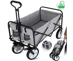 Kesser® Bollerwagen faltbar Handwagen Transportkarre Gerätewagen | inkl. 2 Netztaschen | klappbar | Vollgummi-Reifen | bis 80 kg Tragkraft transportwagen Gartenanhänger ohne Dach, Farbe:Grau