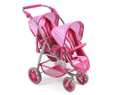 Bayer Chic 2000 689 31 Tandem-Buggy Vario, Zwillings-Puppenwagen, Dots pink