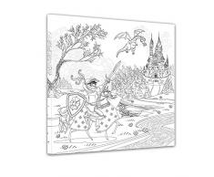 Bilderdepot24 Ritter vor Einer Burg II - Ausmalbild auf Leinwand, aufgespannt auf Rahmen - Quadrat-Format - 50x50 cm - Eigene Herstellung, Faire Produktion in Deutschland