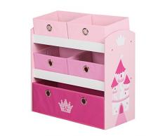 roba Spielregal Krone, Spielzeug- & Aufbewahrungs-Regal fürs Kinderzimmer, inkl. 5 Stoffboxen rosa / pink