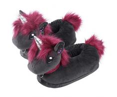corimori Süße Plüsch Hausschuhe (10+ Designs) Einhorn „Ruby“ Slipper Einheitsgr. 34-44 Unisex Pantoffeln Schwarz Pink