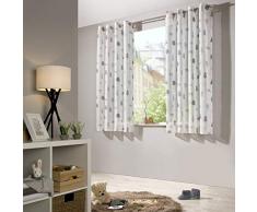 heimtexland ® Vorhang Kindergardine Leinen Optik HxB 175x135 cm Natur Grau Skandinavisch Wald Bär Gardine transparent Kinderzimmer Ösenschal Ökotex Typ563