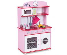 COSTWAY Kinderküche Spielküche Holz Kinderspielküche Spielzeugküche Spielzeug Holzküche mit Zubehör (Rosa)