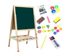 Dripex Tafel Kiefer Holz Kindertafel 49x49cm Malerei Doppelseitige Höhenverstellbar Standtafel mit Magnetische Zubehör, Kreide und Schwamm ab 4 Jahre alt (Typ-A)