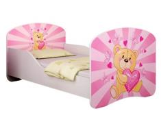 Clamaro Traumland Motiv Kinderbett Komplett Set 80 x 160 cm inkl. Matratze und Lattenrost, Sicherheit durch ABS Kantenschutz und Seitenteilen mit Rausfallschutz - 160 x 80 cm, Design: 10 - Pink Teddybär Motiv