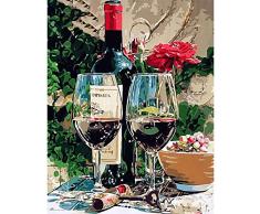 LvJin DIY Digital Painting Rotwein auf dem Tisch, Malen für Anfänger, Schöne Geschenkauswahl, Malsets für Erwachsene, Zahlenmalerei für Erwachsene, rahmenlose Farbleinwand, 20 * 26IN
