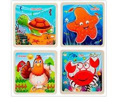 Lachesis Tier Holzpuzzle Holzspielzeug ab 1 2 3 Jahren, 4 Stück Steckpuzzle Holz für Kleinkind Kinder, Puzzle Sortierspiel Lernspielzeug Pädagogisches Geschenk Geburtstag für Kleine Jungs Mädchen