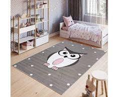 Tapiso Pinky Teppich Kurzflor Grau Rosa Weiß Modern Süße Eule Punkte Design Kinderzimmer Kinderteppich Spielteppich ÖKOTEX 180 x 250 cm