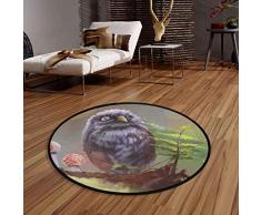Vipsa Runde Teppiche Eulenmotiv, 90 cm, rechteckig, Polyester, rutschfest, für Wohnzimmer, Esszimmer, Schlafzimmer, Küche