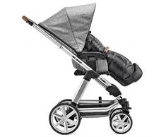 Zamboo Winter-Fußsack für Kinderwagen, Sportwagen & Buggy mit Anti-Rutschschutz, weicher Deluxe-Thermo-Fleece, Mumien-Kapuze, Reflektorstreifen & Tasche - Schwarz Grau