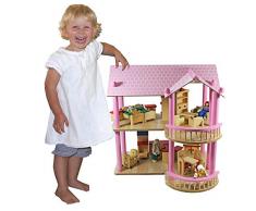 riesiges XL Puppenhaus Villa aus Holz + Möbel + Puppen 48x40x49,5cm