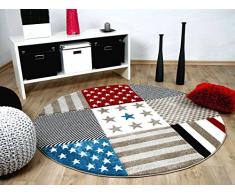 Maui Kinder und Jugend Teppich Sterne Rot Blau Rund in 3 Größen