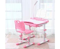 DiLiBee Kinderschreibtisch mit Stuhl und Schublade, Schülerschreibtisch Schreibtisch für Kinder und Schüler höhenverstellbar mit LED Lampe (Rosa)